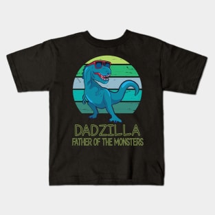 Dadzilla Father Of The Monsters Happy Father Day Dinosaur T-rex Saurus Lover Dad Vintage Retro Kids T-Shirt